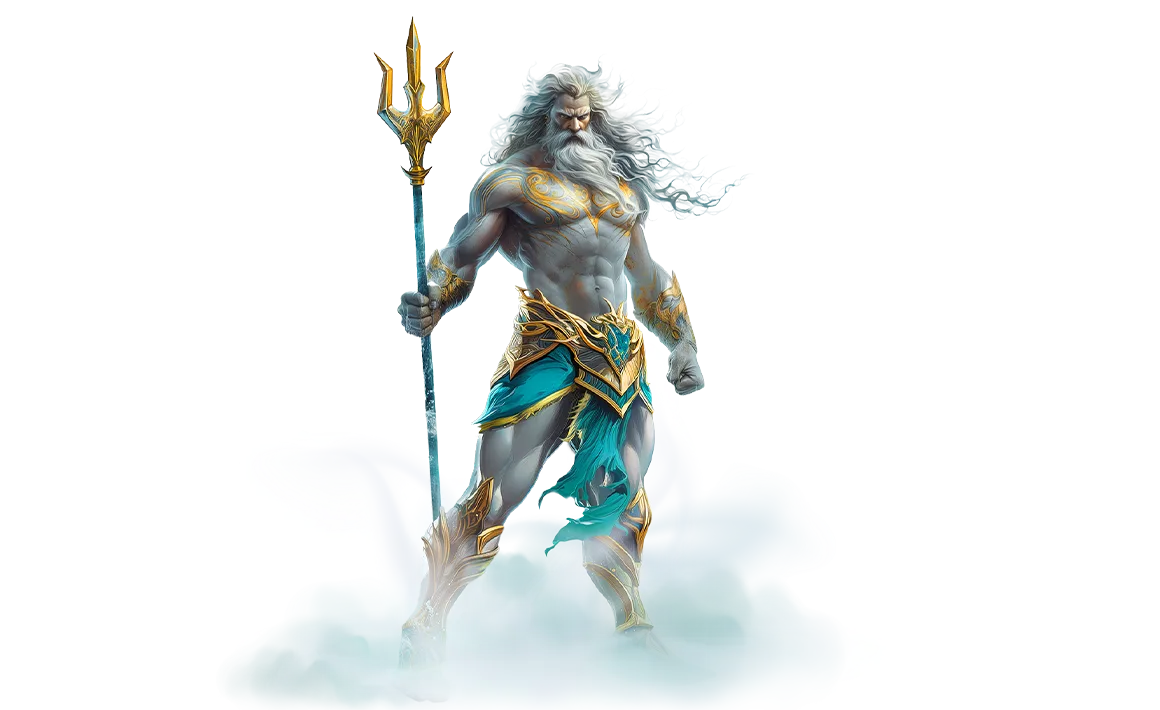 King of Ocean Poseidon character in an underwater arena